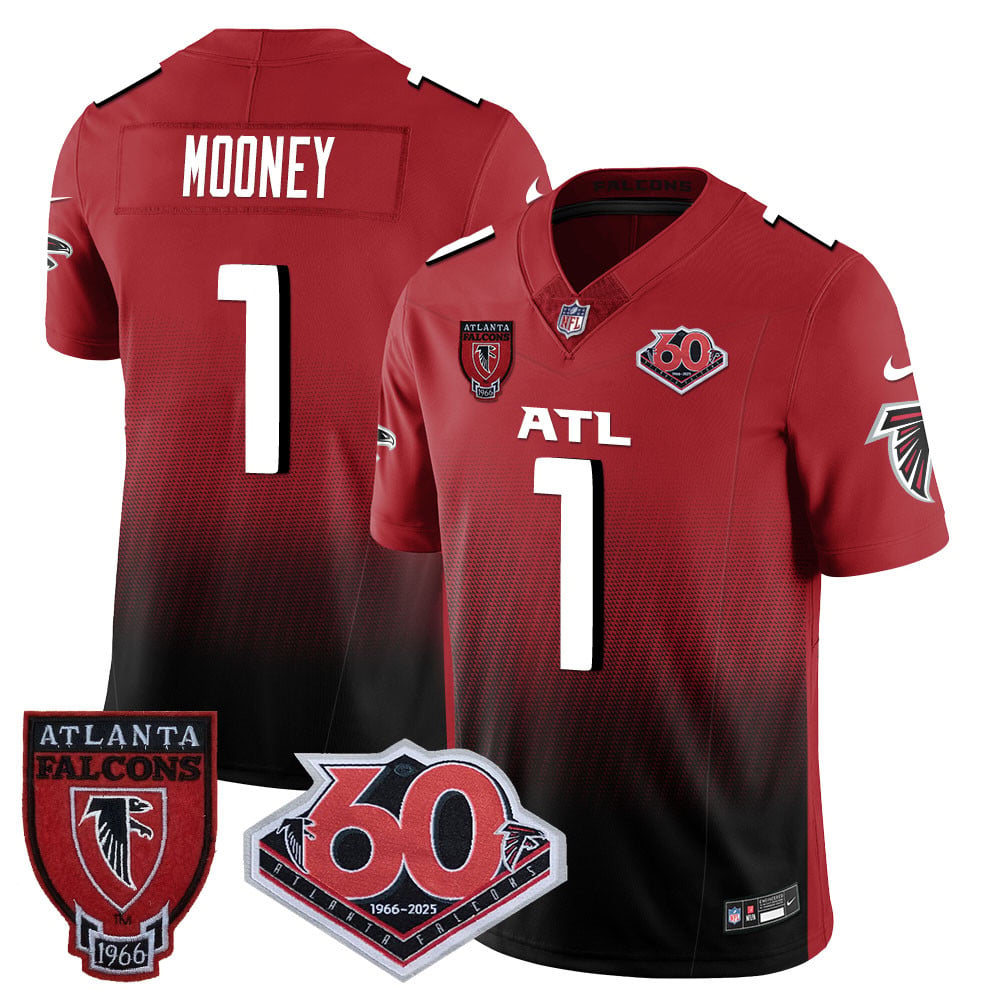 Personalized Men’s Atlanta Falcons #1 Darnell Mooney 60th Season Limited Red Jerseys