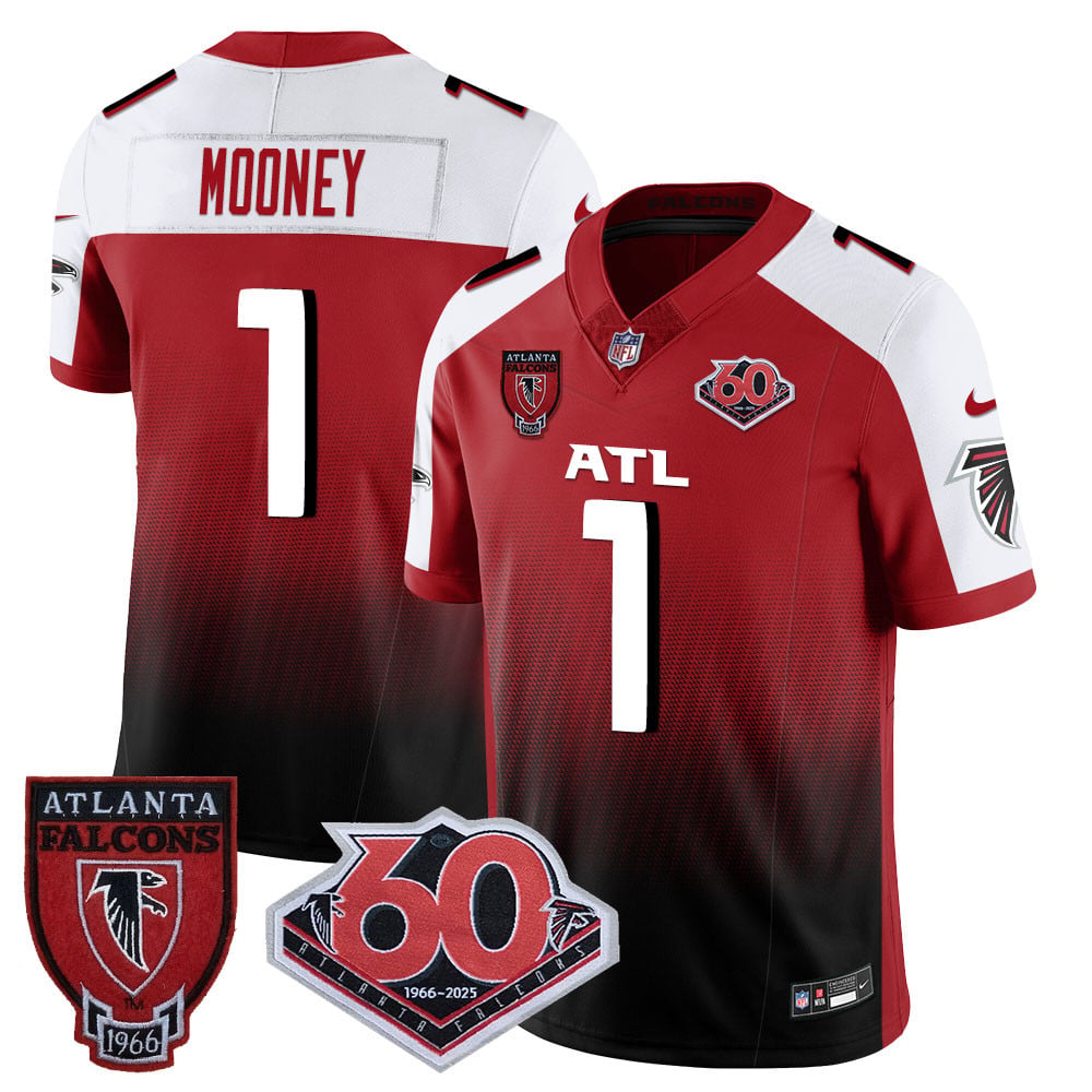 Personalized Men’s Atlanta Falcons #1 Darnell Mooney 60th Season Limited Red Alternate Jerseys