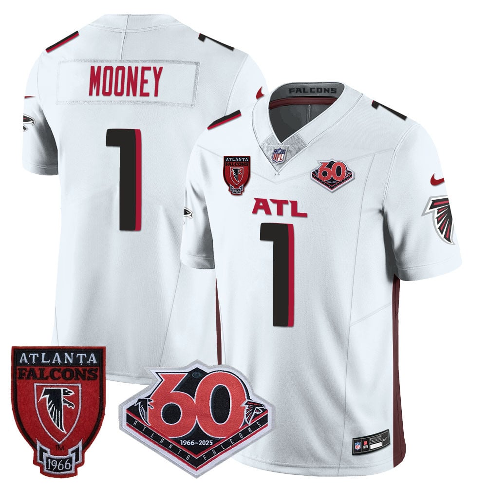 Personalized Men’s Atlanta Falcons #1 Darnell Mooney 60th Season Limited White Jerseys