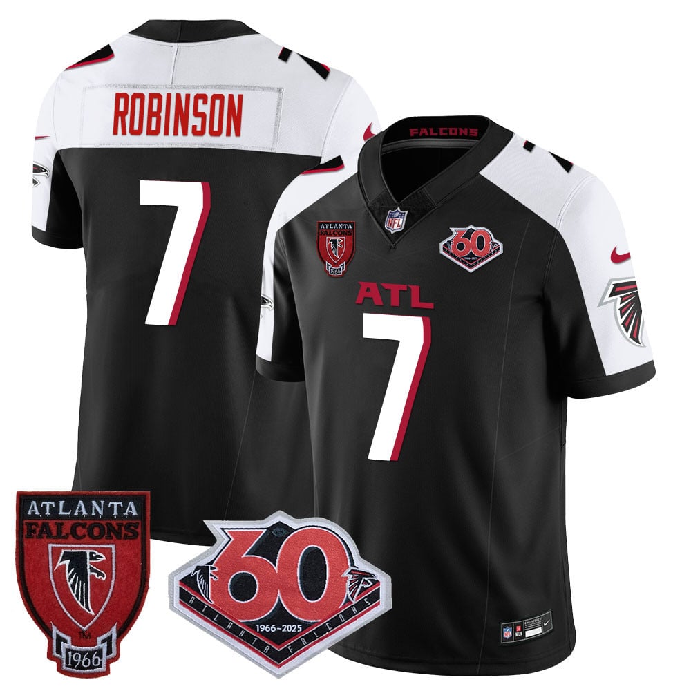 Personalized Men’s Atlanta Falcons #7 Bijan Robinson 60th Season Limited Black Alternate Jerseys