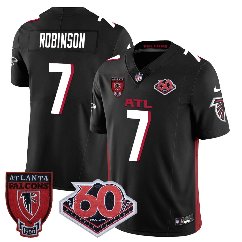 Personalized Men’s Atlanta Falcons #7 Bijan Robinson 60th Season Limited Black Jerseys