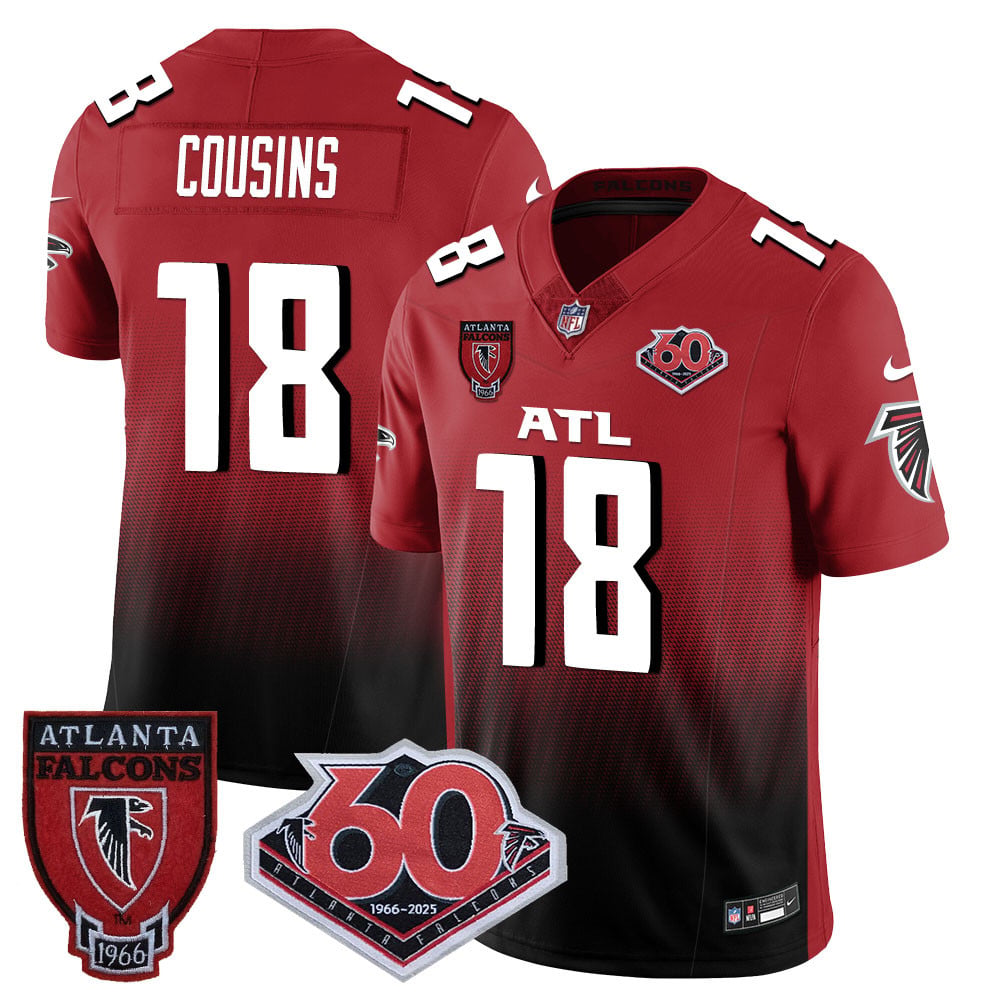 Personalized Men’s Atlanta Falcons #18 Kirk Cousins 60th Season Limited Red Jerseys