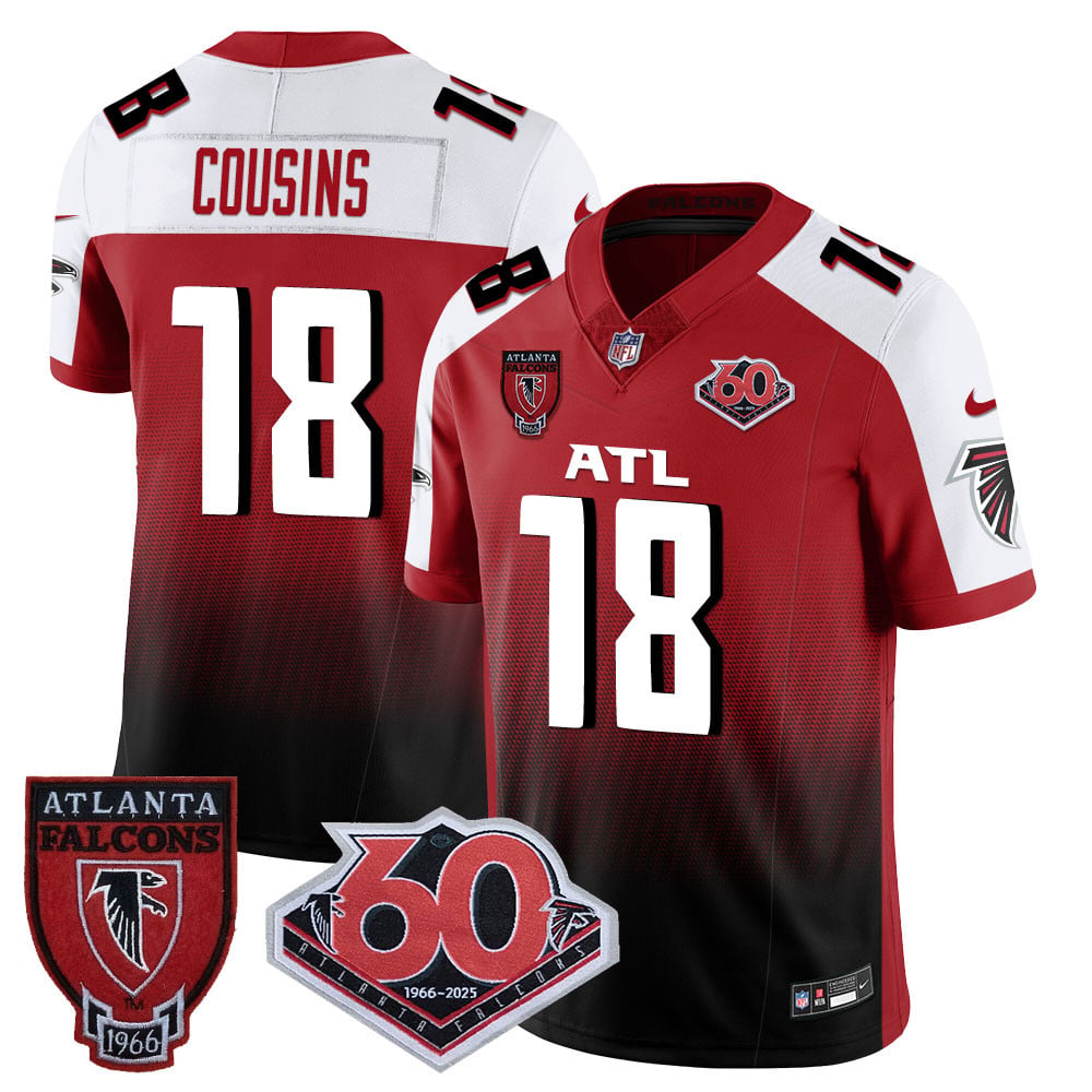 Personalized Men’s Atlanta Falcons #18 Kirk Cousins 60th Season Limited Red Alternate Jerseys