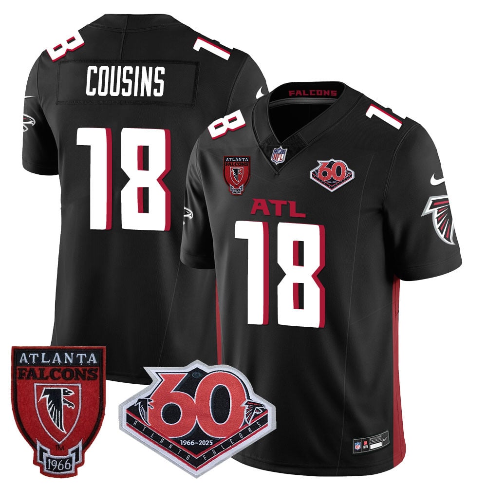 Personalized Men’s Atlanta Falcons #18 Kirk Cousins 60th Season Limited Black Jerseys
