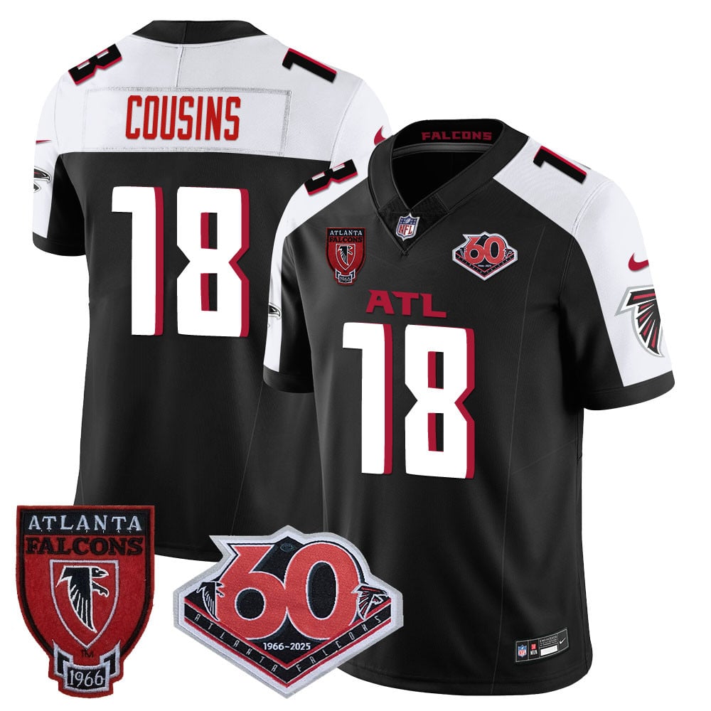 Personalized Men’s Atlanta Falcons #18 Kirk Cousins 60th Season Limited Black Jersey
