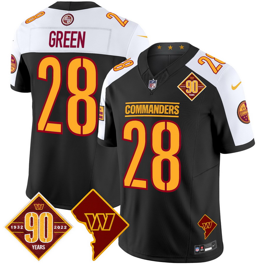 Personalized Men’s Washington Commanders #28 Darrell Green 90th Anniversary & Home Patch Limited Jersey Black Alternate