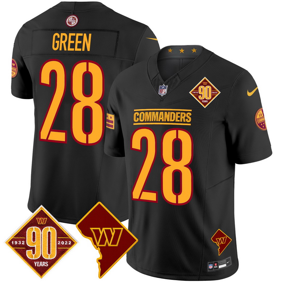 Personalized Men’s Washington Commanders #28 Darrell Green 90th Anniversary & Home Patch Limited Jersey Black