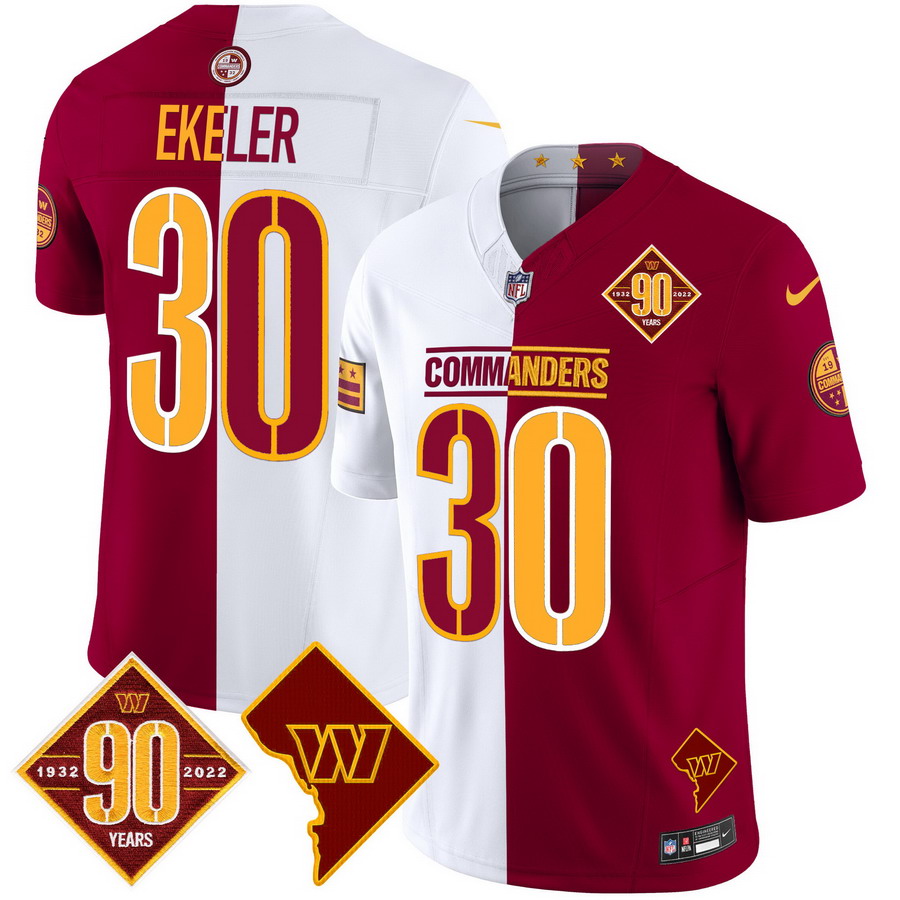 Personalized Men’s Washington Commanders #30 Austin Ekeler 90th Anniversary & Home Patch Limited Jersey Half