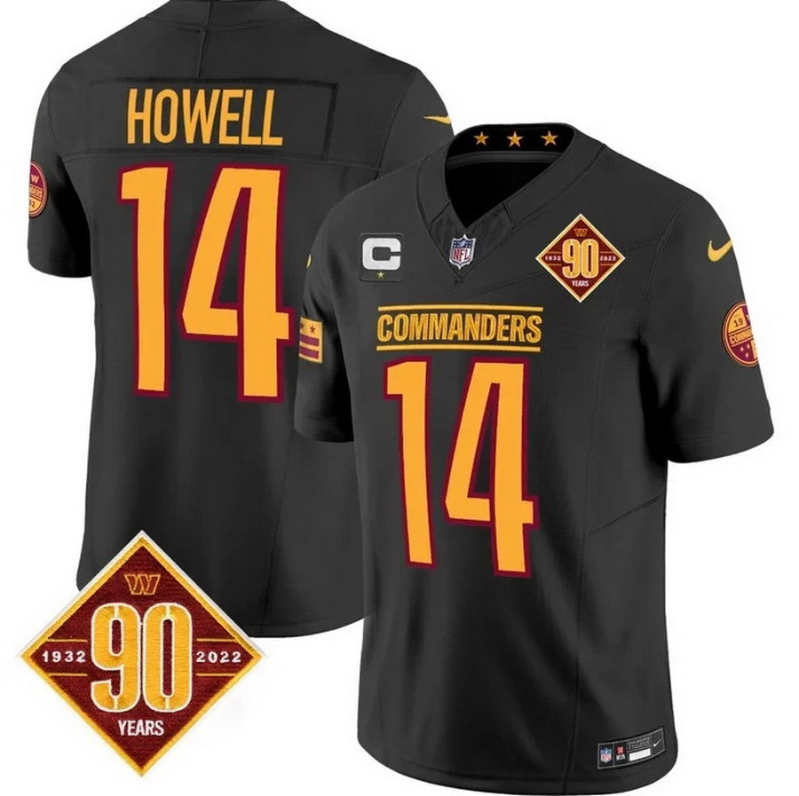 Personalized Men’s Washington Commanders #14 Sam Howell 90th Anniversary Patch Limited Jersey Black