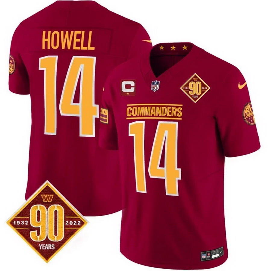 Personalized Men’s Washington Commanders #14 Sam Howell 90th Anniversary Patch Limited Jersey Burgundy