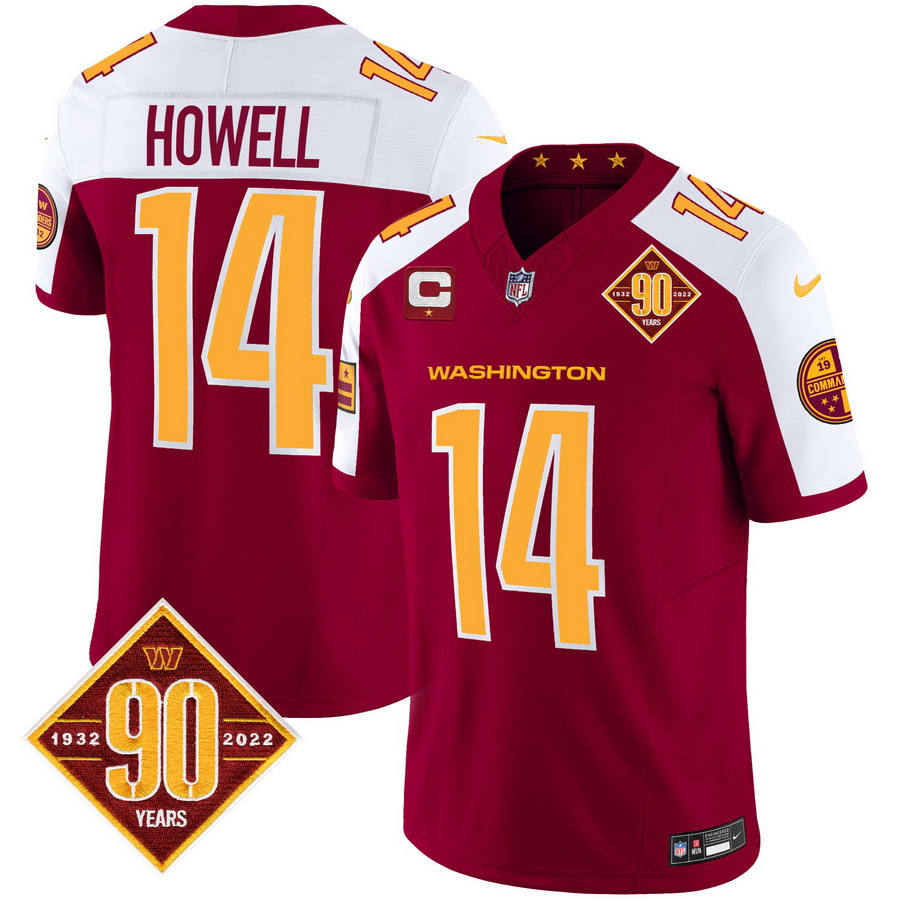 Personalized Men’s Washington Commanders #14 Same Howell 90th Anniversary Patch Limited Jersey V3 Burgundy Alternate