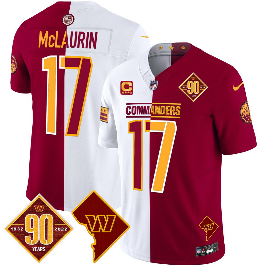 Personalized Men’s Washington Commanders #17 Terry McLaurin 90th Anniversary & Home Patch Limited Jersey Half
