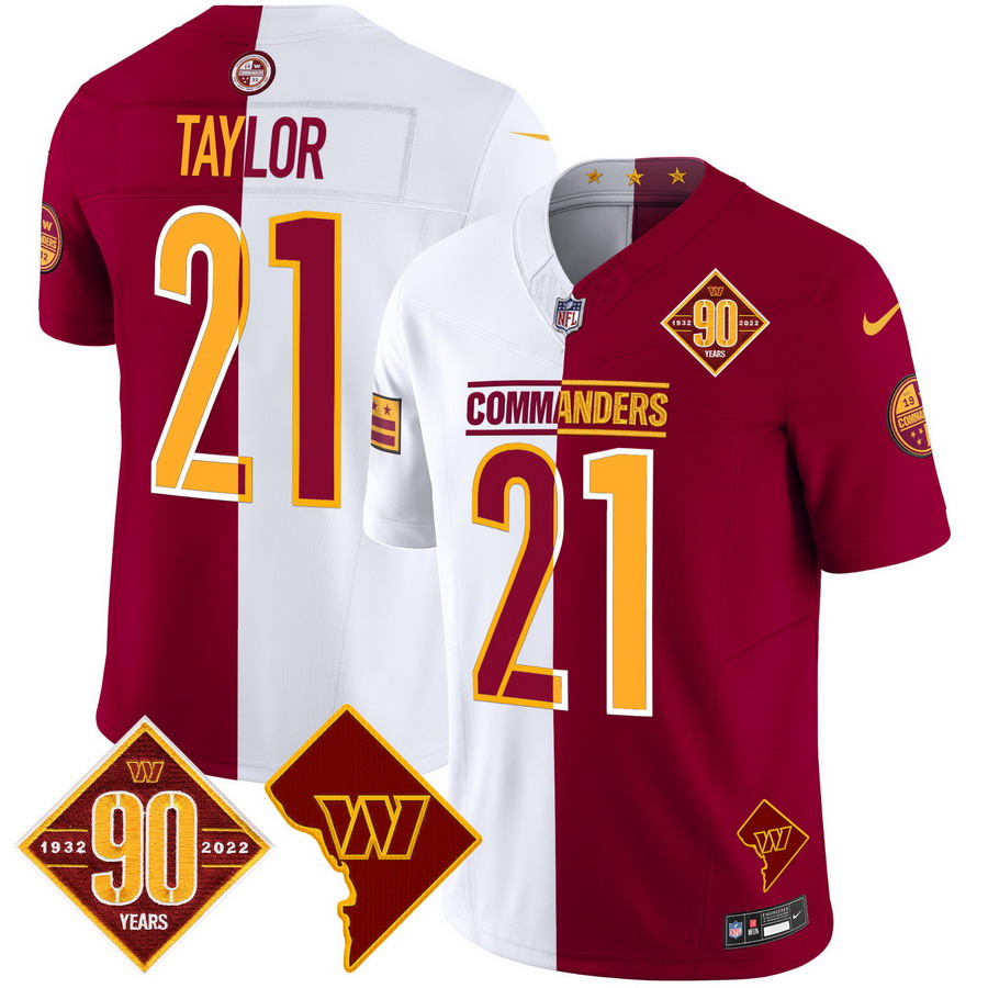 Personalized Men’s Washington Commanders #21 Sean Taylor 90th Anniversary & Home Patch Limited Jersey Half
