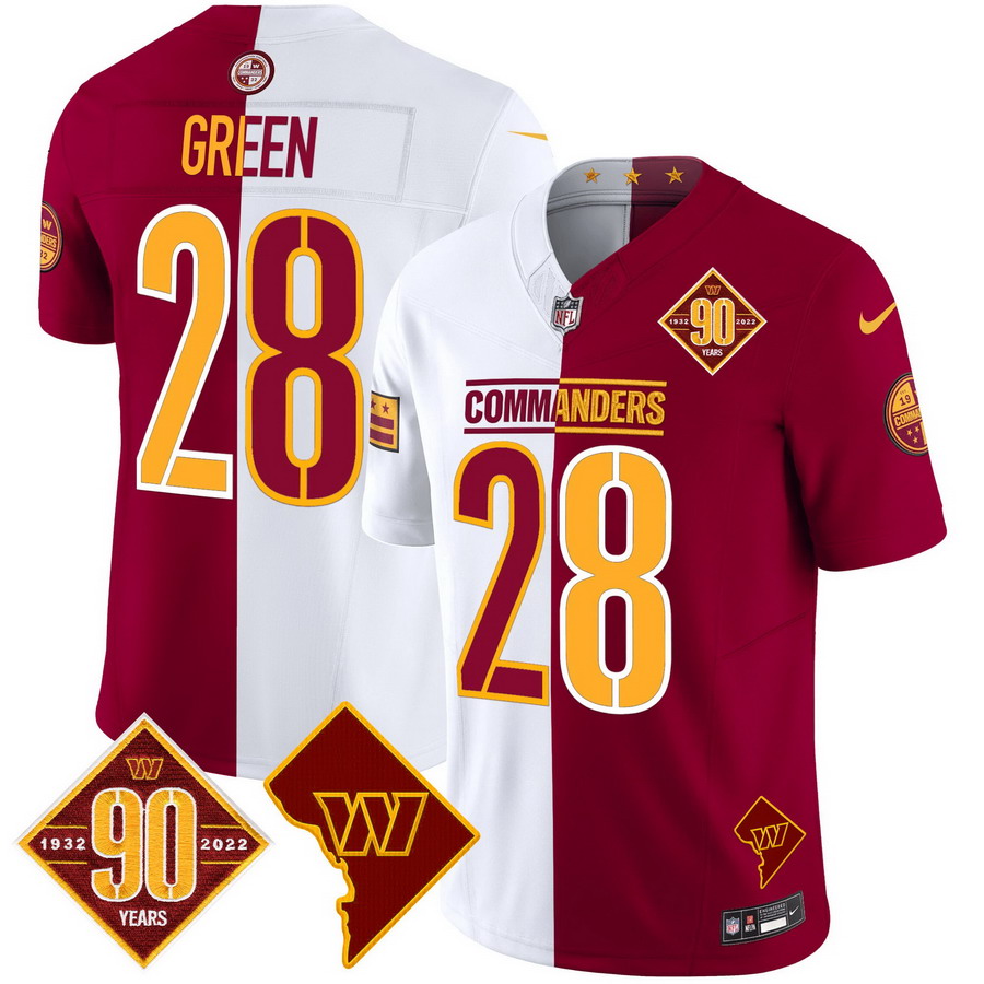 Personalized Men’s Washington Commanders #28 Darrell Green 90th Anniversary & Home Patch Limited Jersey Half