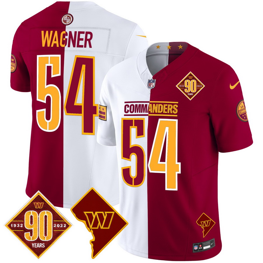 Personalized Men’s Washington Commanders #54 Bobby Wagner 90th Anniversary & Home Patch Limited Jersey Half