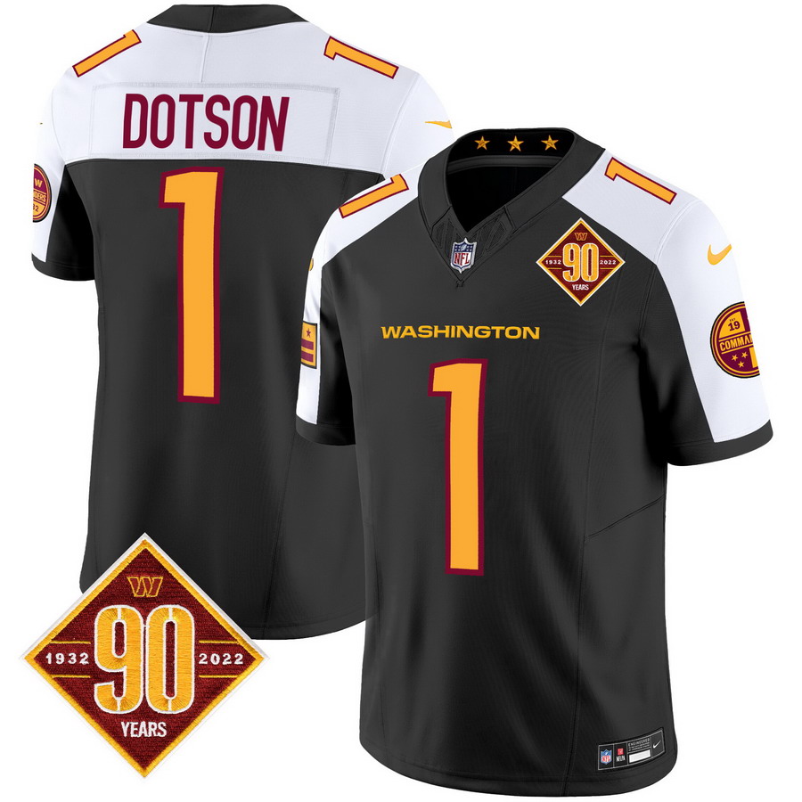 Personalized Men’s Washington Commanders #1 Jahan Dotson 90th Anniversary Patch Limited Jersey V3 Black Alternate