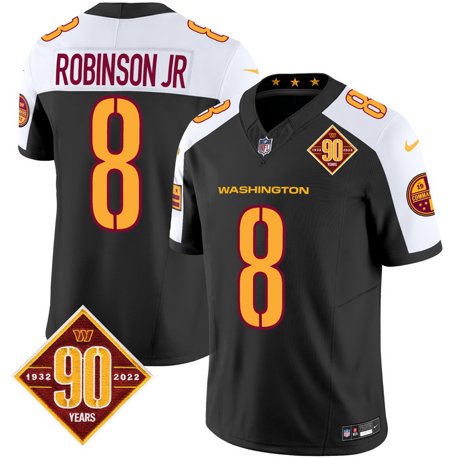 Personalized Men’s Washington Commanders #8 Robinson Jr. 90th Anniversary Patch Limited Jersey V3 Black Alternate