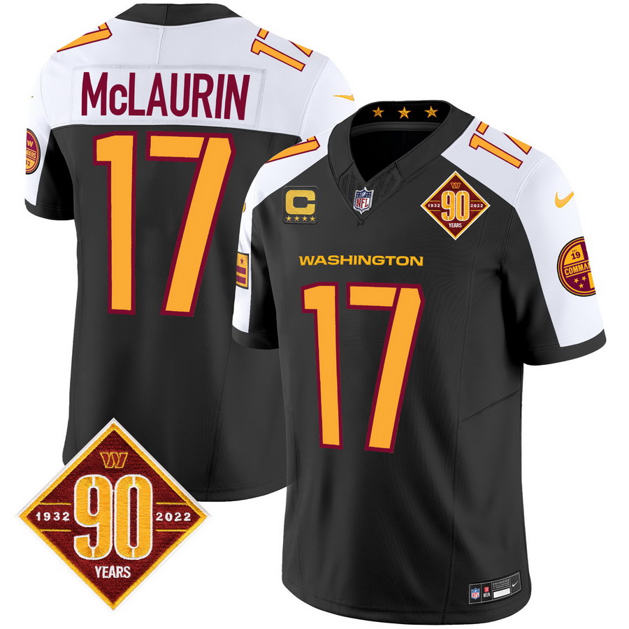 Personalized Men’s Washington Commanders #17 Terry McLaurin 90th Anniversary Patch Limited Jersey V3 Black Alternate