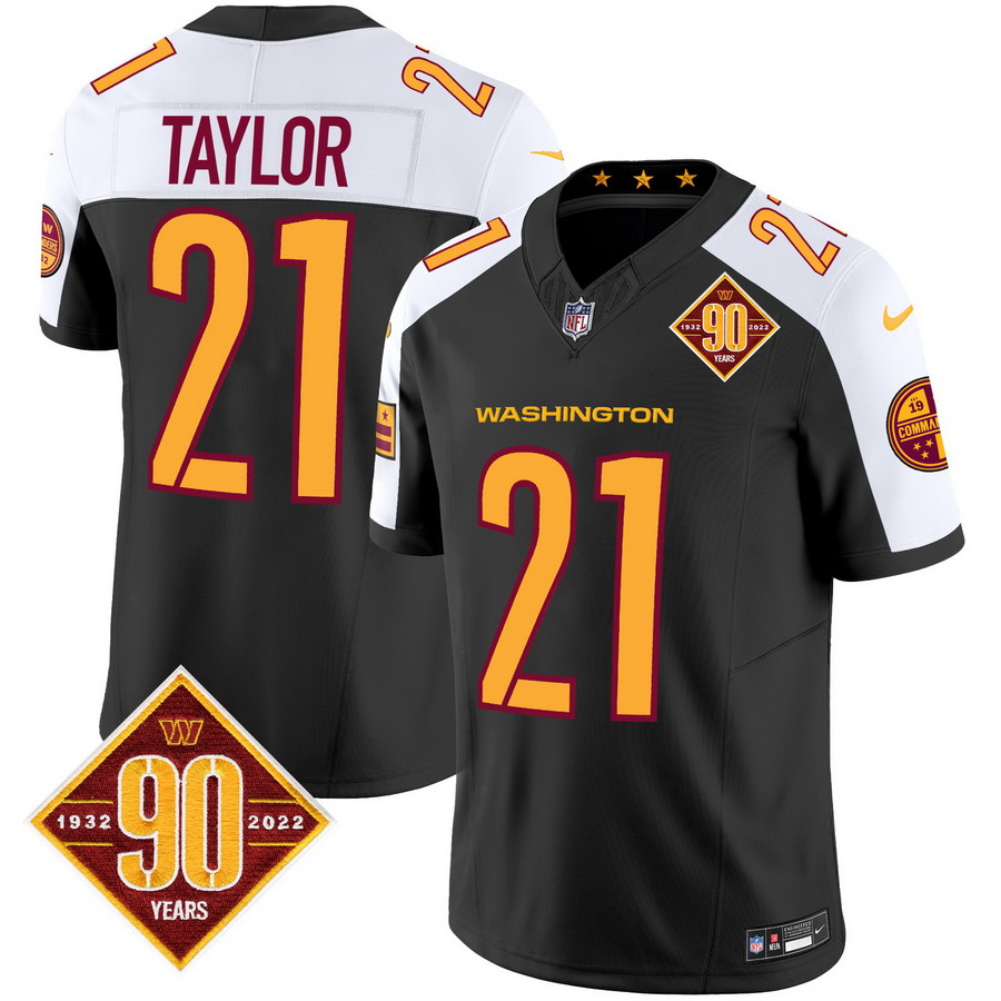 Personalized Men’s Washington Commanders #21 Sean Taylor 90th Anniversary Patch Limited Jersey V3 Black Alternate