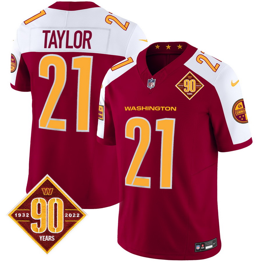Personalized Men’s Washington Commanders #21 Sean Taylor 90th Anniversary Patch Limited Jersey V3 Burgundy Alternate