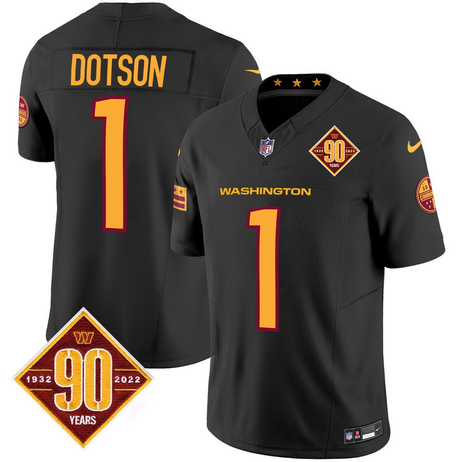 Personalized Men’s Washington Commanders #1 Jahan Dotson 90th Anniversary Patch Limited Jersey V3 Black