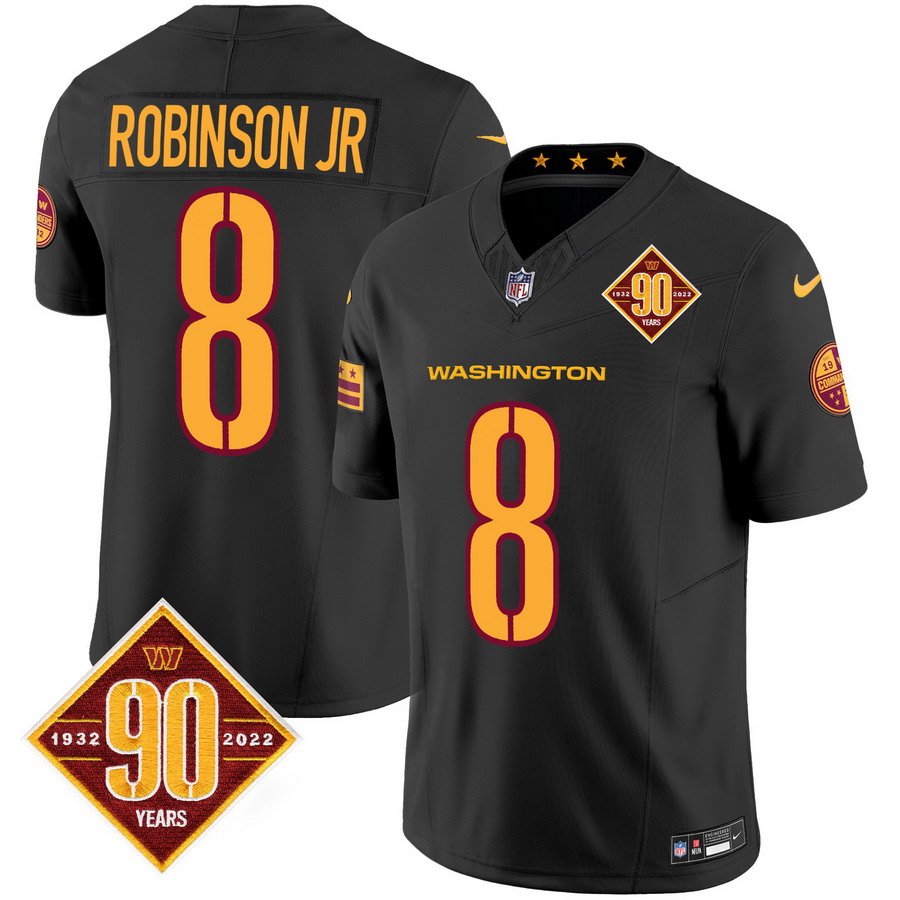Personalized Men’s Washington Commanders #8 Robinson Jr. 90th Anniversary Patch Limited Jersey V3 Black