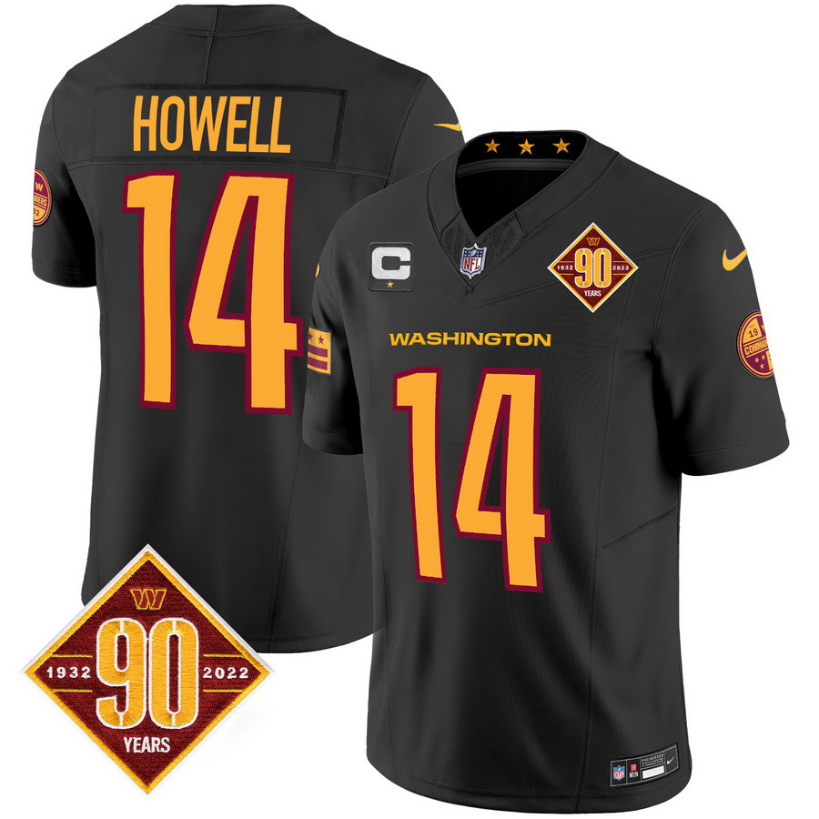 Personalized Men’s Washington Commanders #14 Same Howell 90th Anniversary Patch Limited Jersey V3 Black