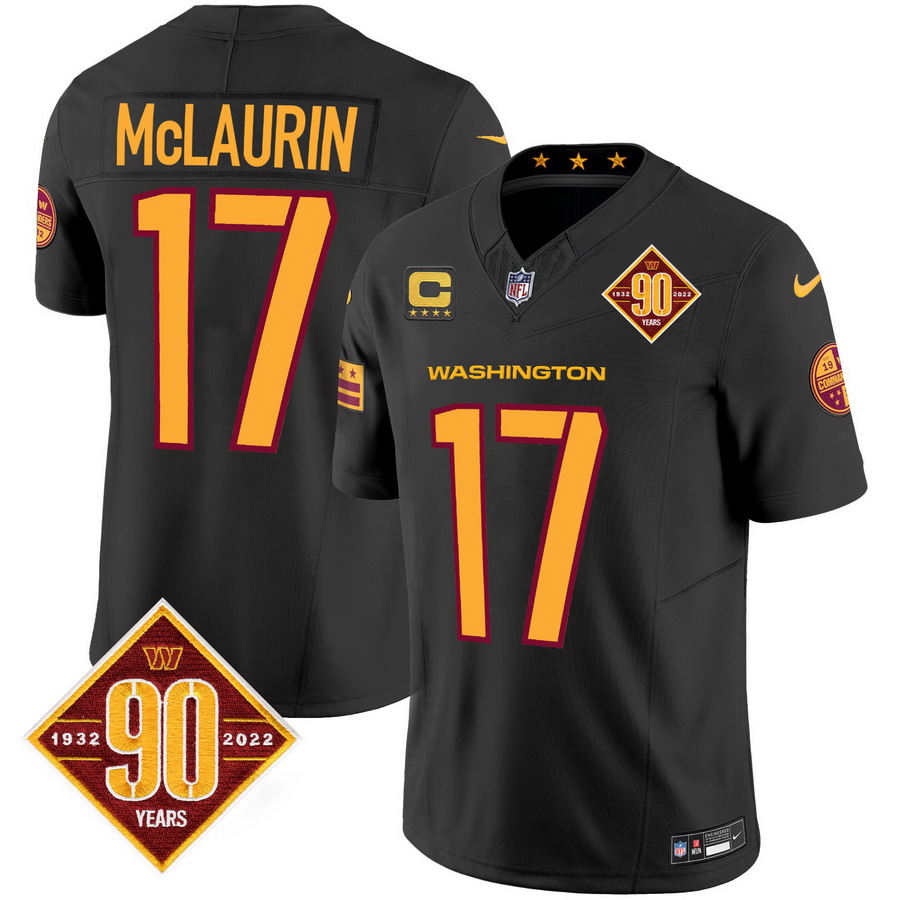 Personalized Men’s Washington Commanders #17 Terry McLaurin 90th Anniversary Patch Limited Jersey V3 Black