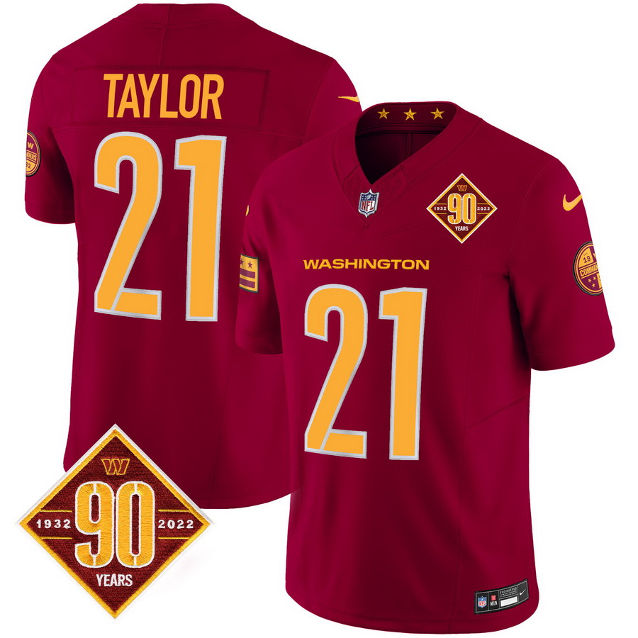 Personalized Men’s Washington Commanders #21 Sean Taylor 90th Anniversary Patch Limited Jersey V3 Burgundy