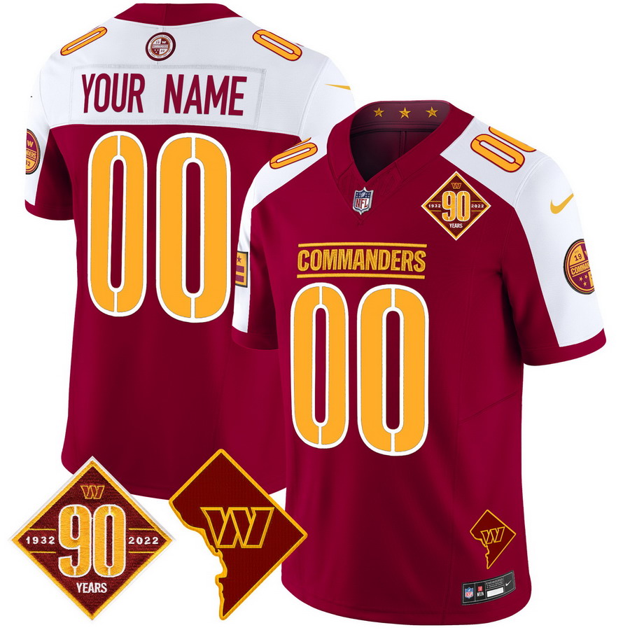 Personalized Custom Washington Commanders 90th Anniversary & Home Patch Limited Jersey Burgundy Alternate