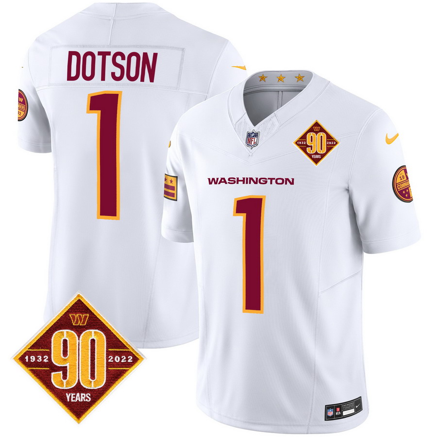 Personalized Men’s Washington Commanders #1 Jahan Dotson 90th Anniversary Patch Limited Jersey V3 White