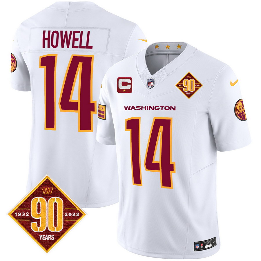Personalized Men’s Washington Commanders #14 Same Howell 90th Anniversary Patch Limited Jersey V3 White