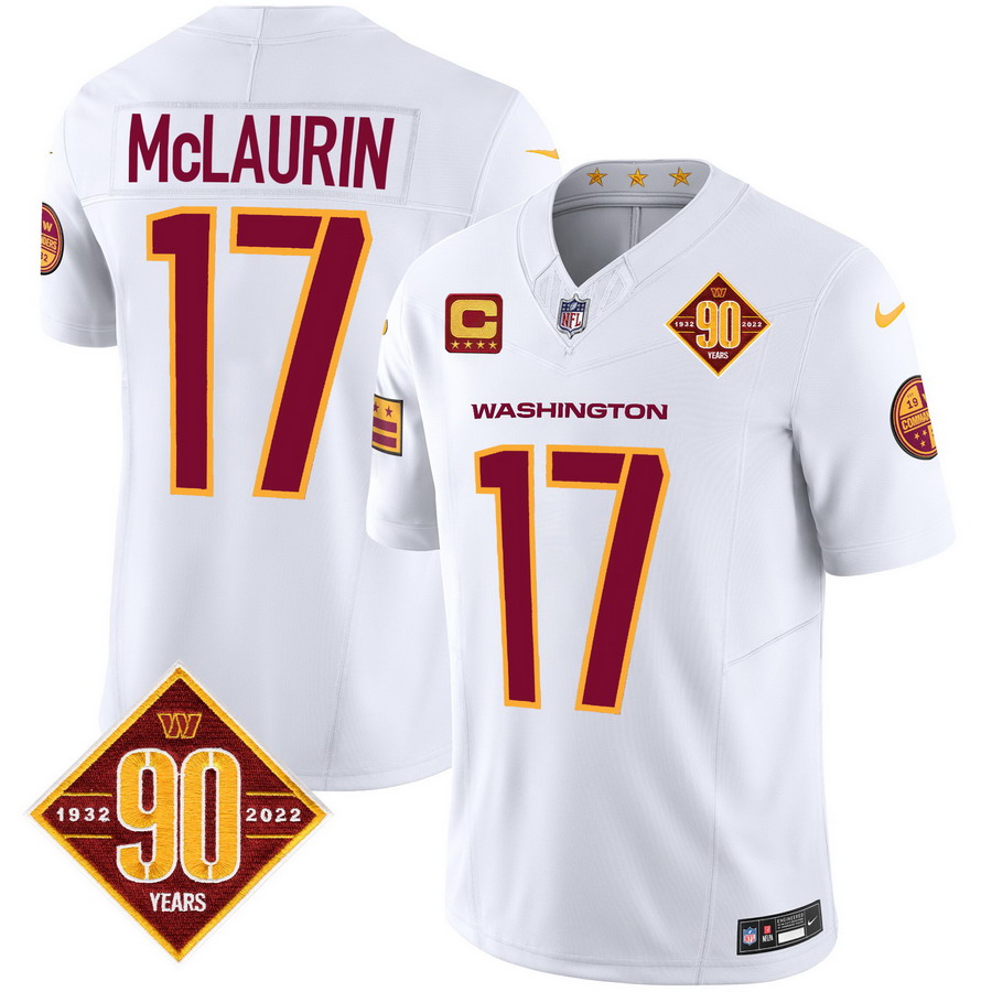 Personalized Men’s Washington Commanders #17 Terry McLaurin 90th Anniversary Patch Limited Jersey V3 White