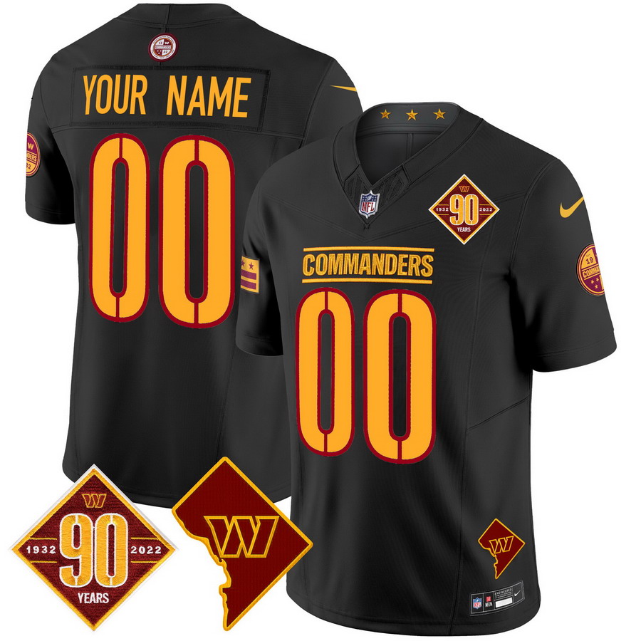 Personalized Custom Washington Commanders 90th Anniversary & Home Patch Limited Jersey Black
