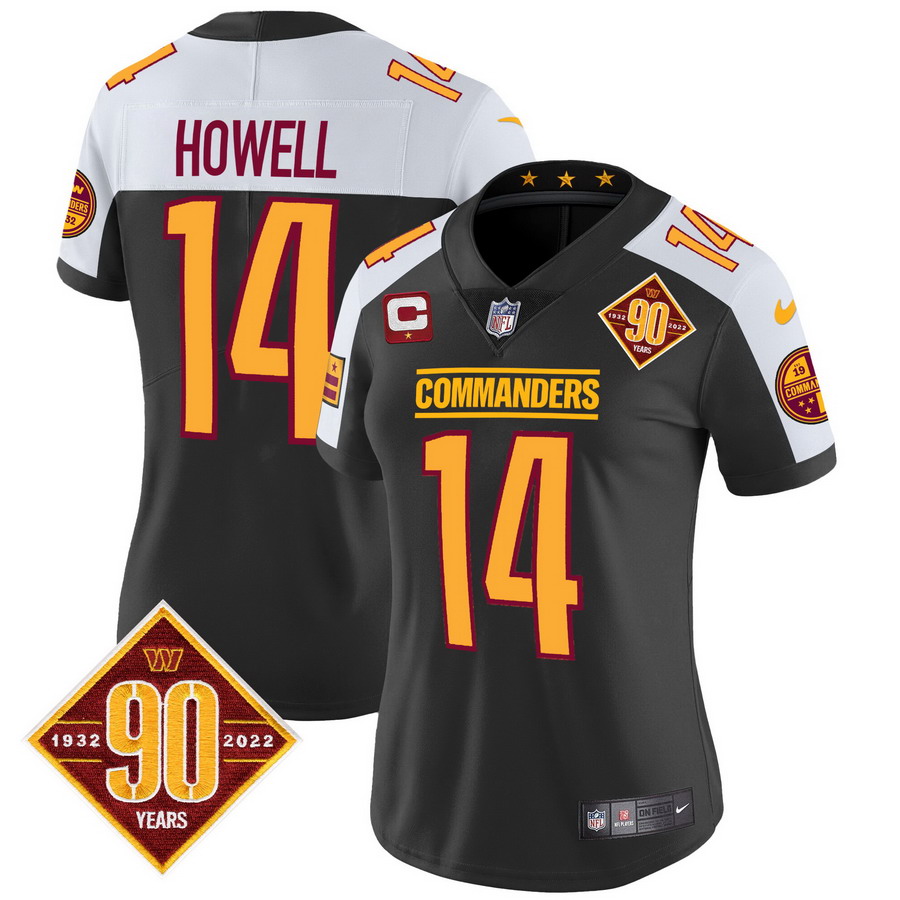 Personalized Women’s Washington Commanders #14 Same Howell 90th Anniversary Patch Jersey Black Alternate