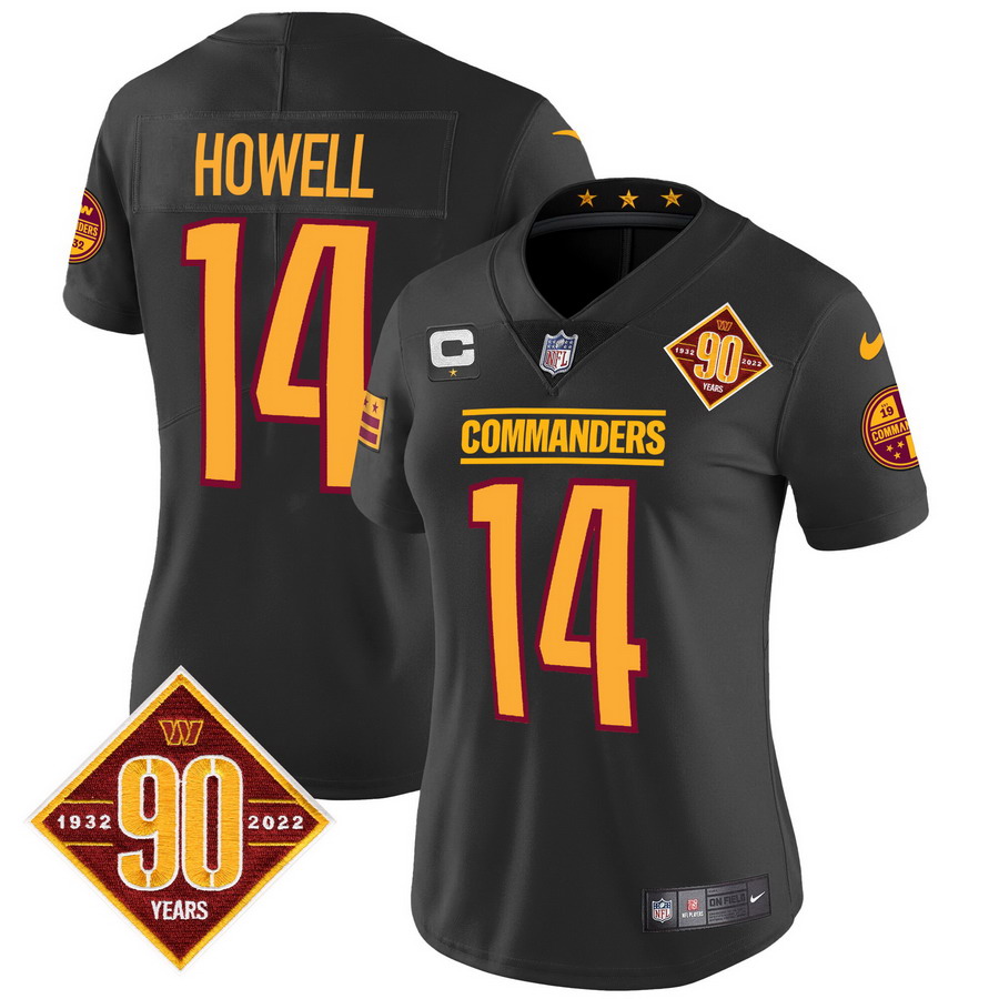 Personalized Women’s Washington Commanders #14 Same Howell 90th Anniversary Patch Jersey Black