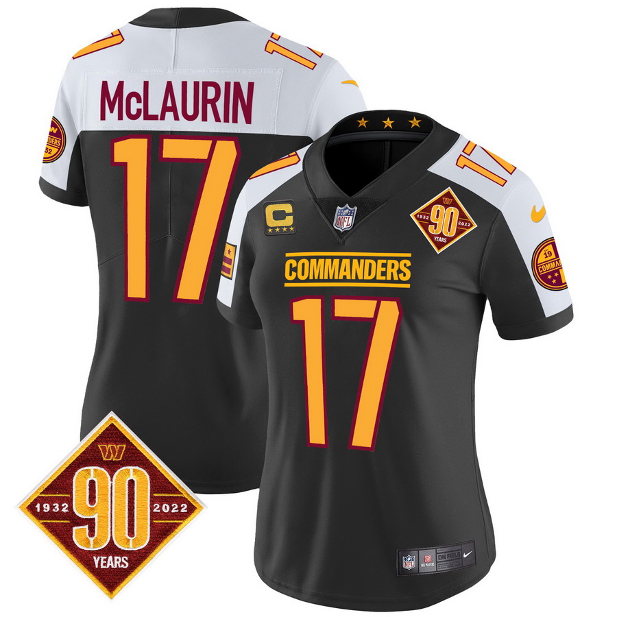 Personalized Women’s Washington Commanders #17 Terry McLaurin 90th Anniversary Patch Jersey Black Alternate