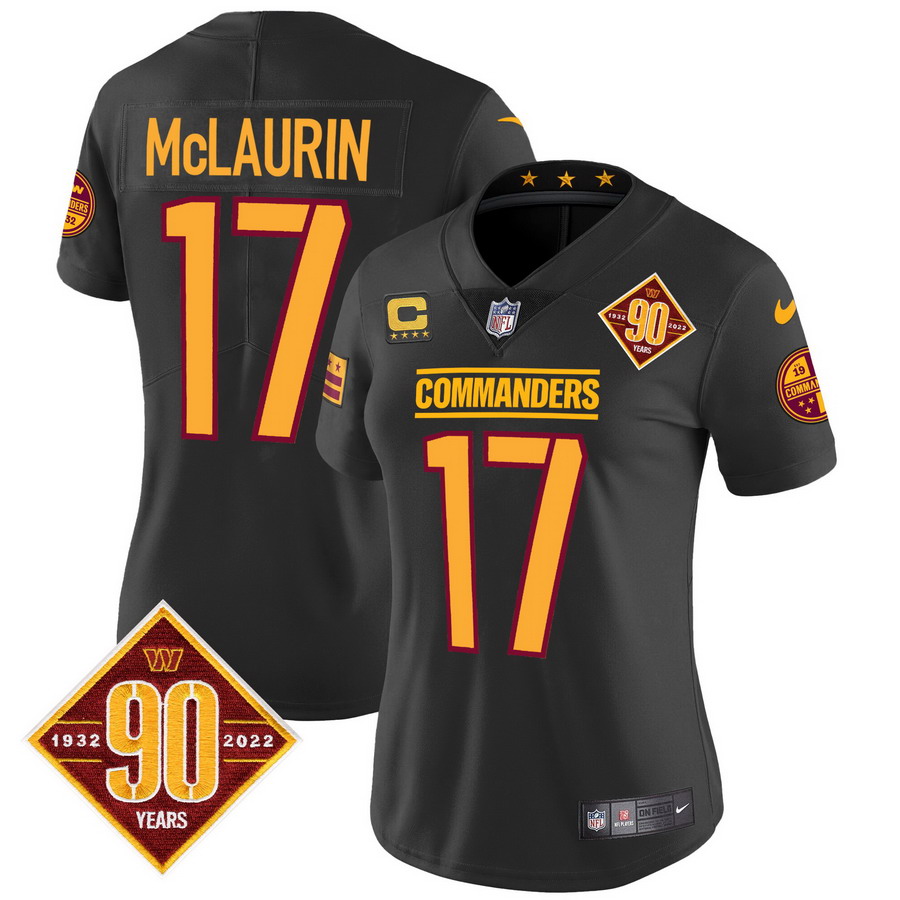 Personalized Women’s Washington Commanders #17 Terry McLaurin 90th Anniversary Patch Jersey Black