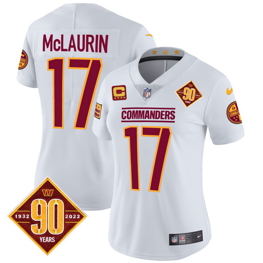 Personalized Women’s Washington Commanders #17 Terry McLaurin 90th Anniversary Patch Jersey White