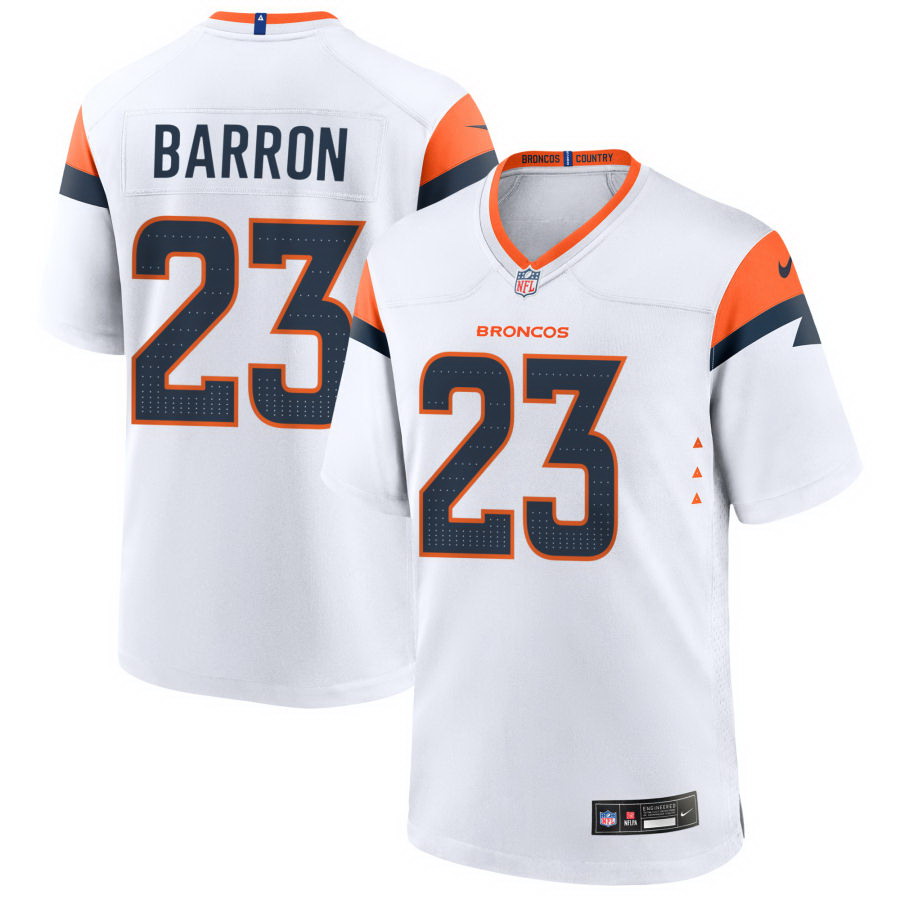 Personalized Men’s Denver Broncos #23 Jahdae Barron Game Jersey – White
