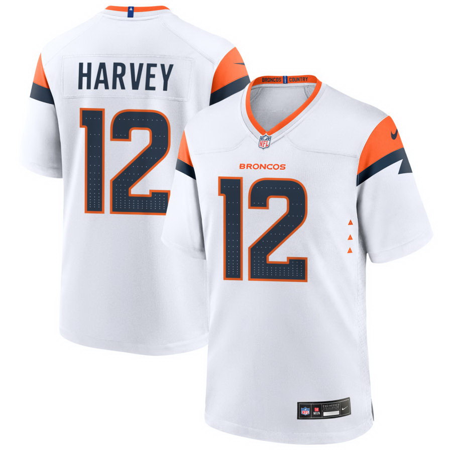 Personalized Men’s Denver Broncos #12 RJ Harvey Game Jersey – White