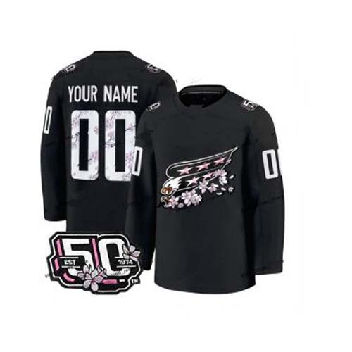 Personalized Men’s Washington Capitals Jersey 50th Anniversary V2 Cherry Blossom Black Jerseys
