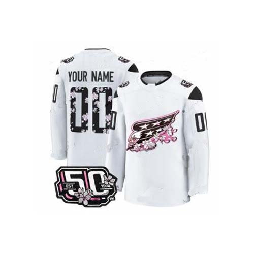 Personalized Men’s Washington Capitals Jersey 50th Anniversary V2 Cherry Blossom Royal Jersey
