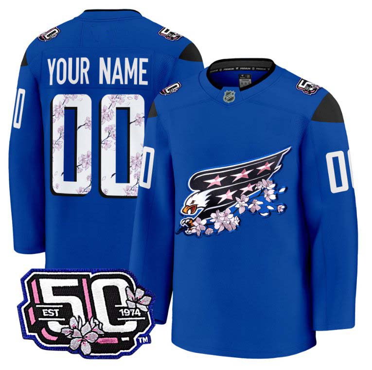 Personalized Men’s Washington Capitals Jersey 50th Anniversary V2 Cherry Blossom Royal Jerseys