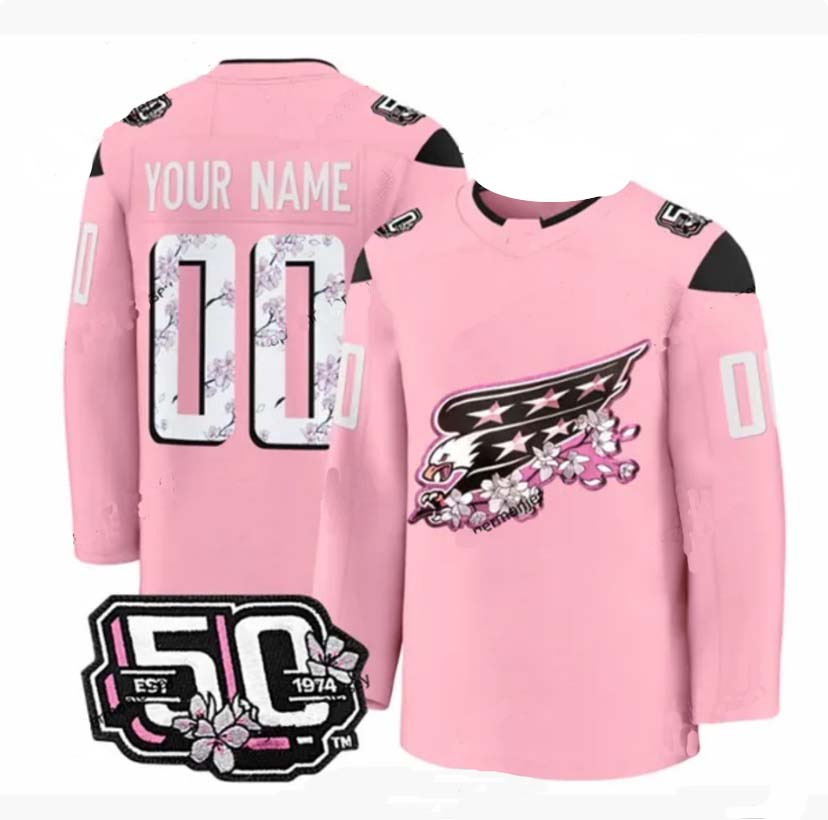 Personalized Men’s Washington Capitals Jersey 50th Anniversary V2 Cherry Blossom Pink Jerseys