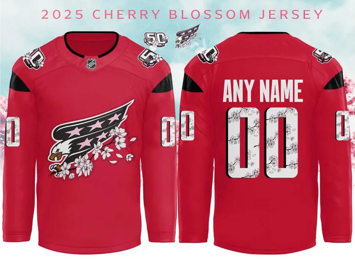 Personalized Men’s Washington Capitals Jersey 50th Anniversary V2 Cherry Blossom Red Jerseys