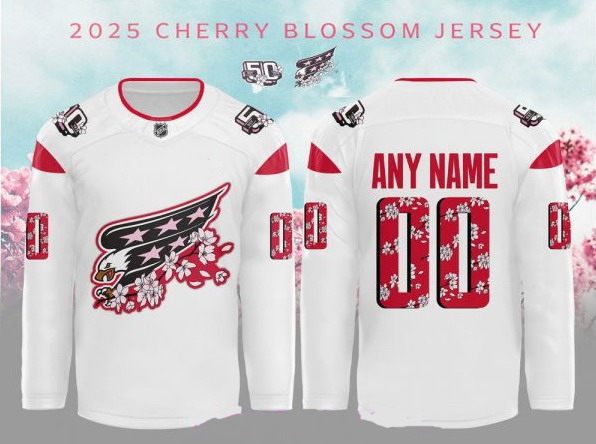 Personalized Men’s Washington Capitals Jersey 50th Anniversary V2 Cherry Blossom White Jerseys