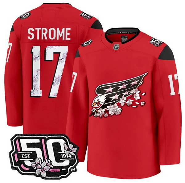 Personalized Men’s Washington Capitals #17 Dylan Strome 50th Anniversary Cherry Blossom Premium Red Jersey – All Stitched
