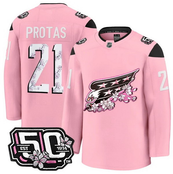 Personalized Men’s Washington Capitals #21 Aliaksei Protas 50th Anniversary Cherry Blossom Premium Pink Jersey – All Stitched