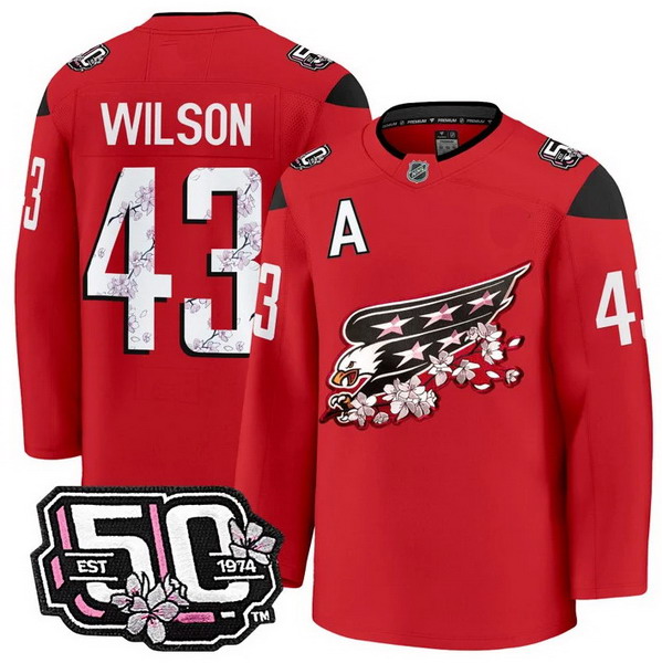 Personalized Men’s Washington Capitals #43 Tom Wilson 50th Anniversary Cherry Blossom Premium Red Jersey – All Stitched